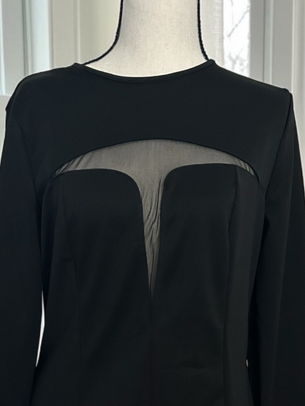 NWT Black Long Sleeve Mesh Cutout Illusiin Bodycon Dress - Picture 10 of 10